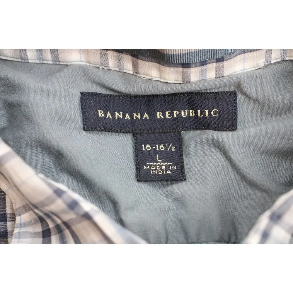 Banana Republic Shirt Mens Size L 16-16.5 Long‎ Sleeve Plaid Button-Up